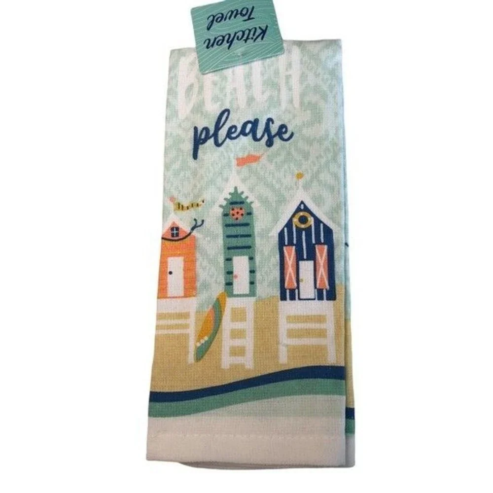 Beach Please Kitchen Towels Oven Mitt Potholder Set of 4 Cabana Summer Coastal